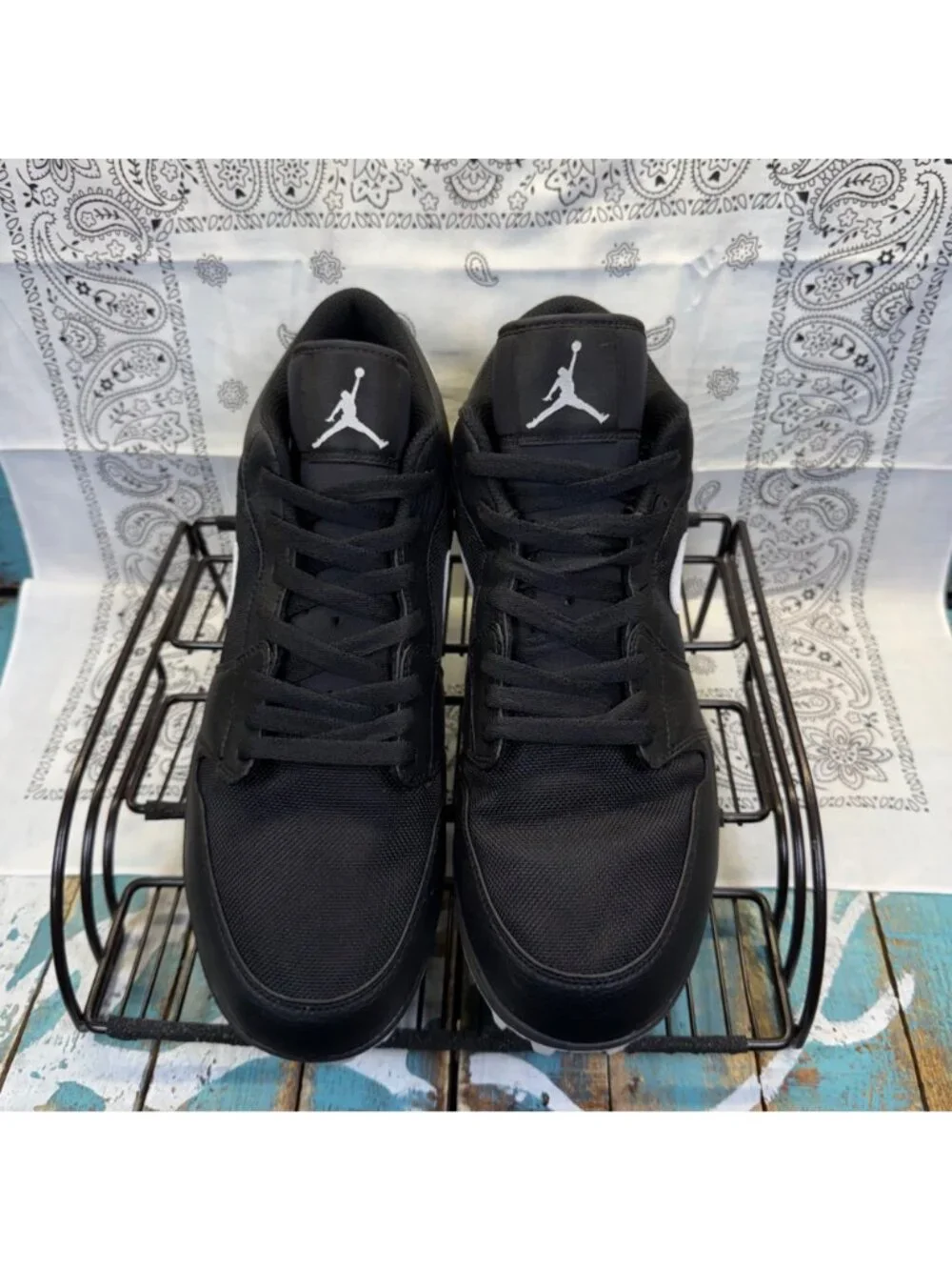 Nike Air Jordan 1 Low TD Football Cleat Black Men SZ 12 OG AV5292 EUC/New *READ*